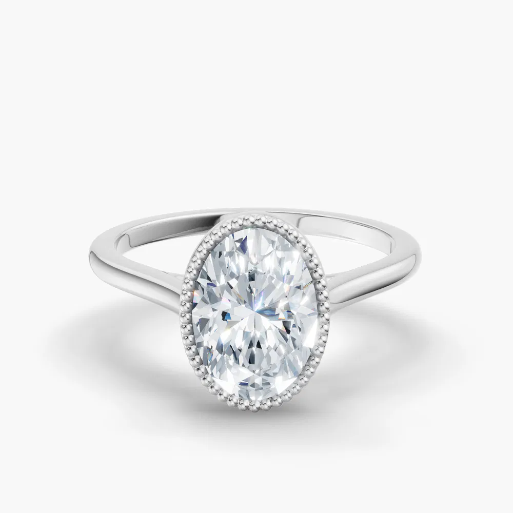 Certified 1 carat Lab Grown Diamond Oval Cut Solitaire, Milgrain, Cathedral Engagement Ring in 14K White Gold-Firen