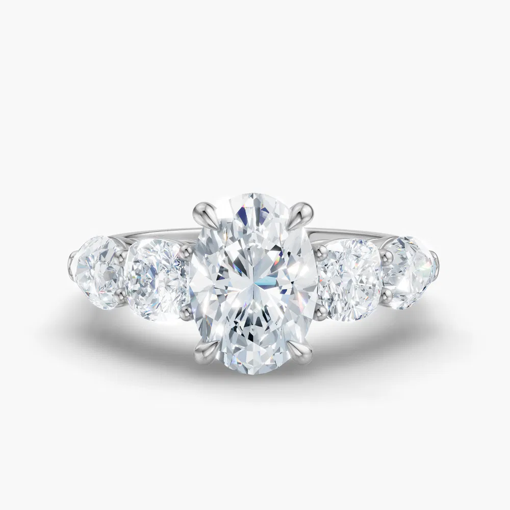 Certified 1 carat Lab Grown Diamond Oval Cut Five Stone, Side Stone Engagement Ring in 14K White Gold-Riva