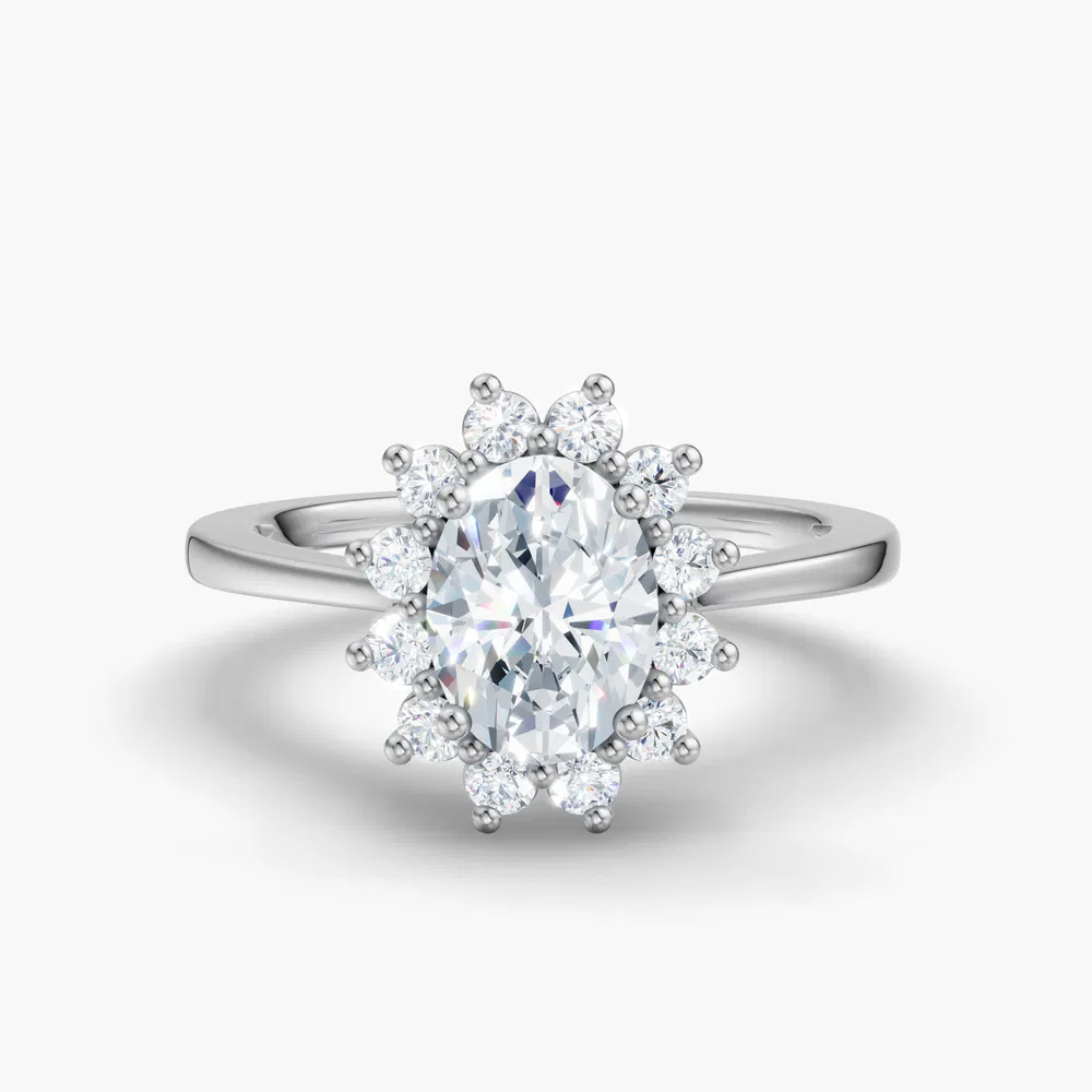 Certified 2 carat Lab Grown Diamond Oval Cut Cathedral, Halo, Floral Engagement Ring in 14K White Gold-Juncb