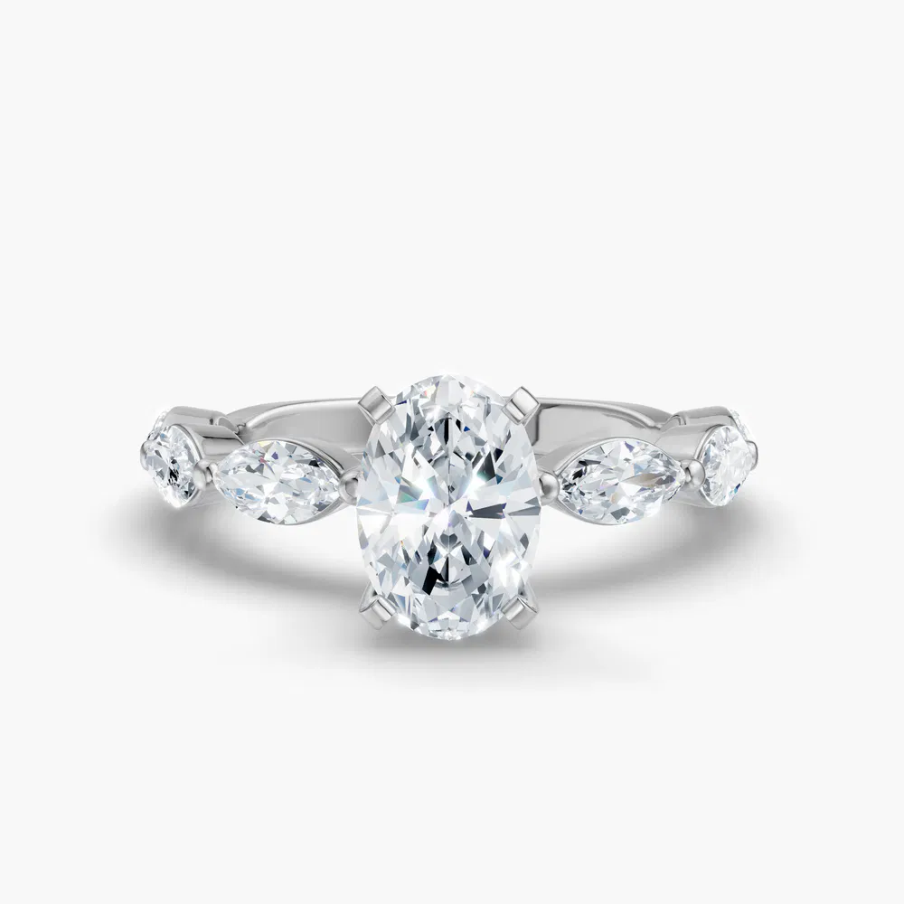Certified 2 carat Lab Grown Diamond Oval Cut Side Stone Engagement Ring in 14K White Gold-Trind