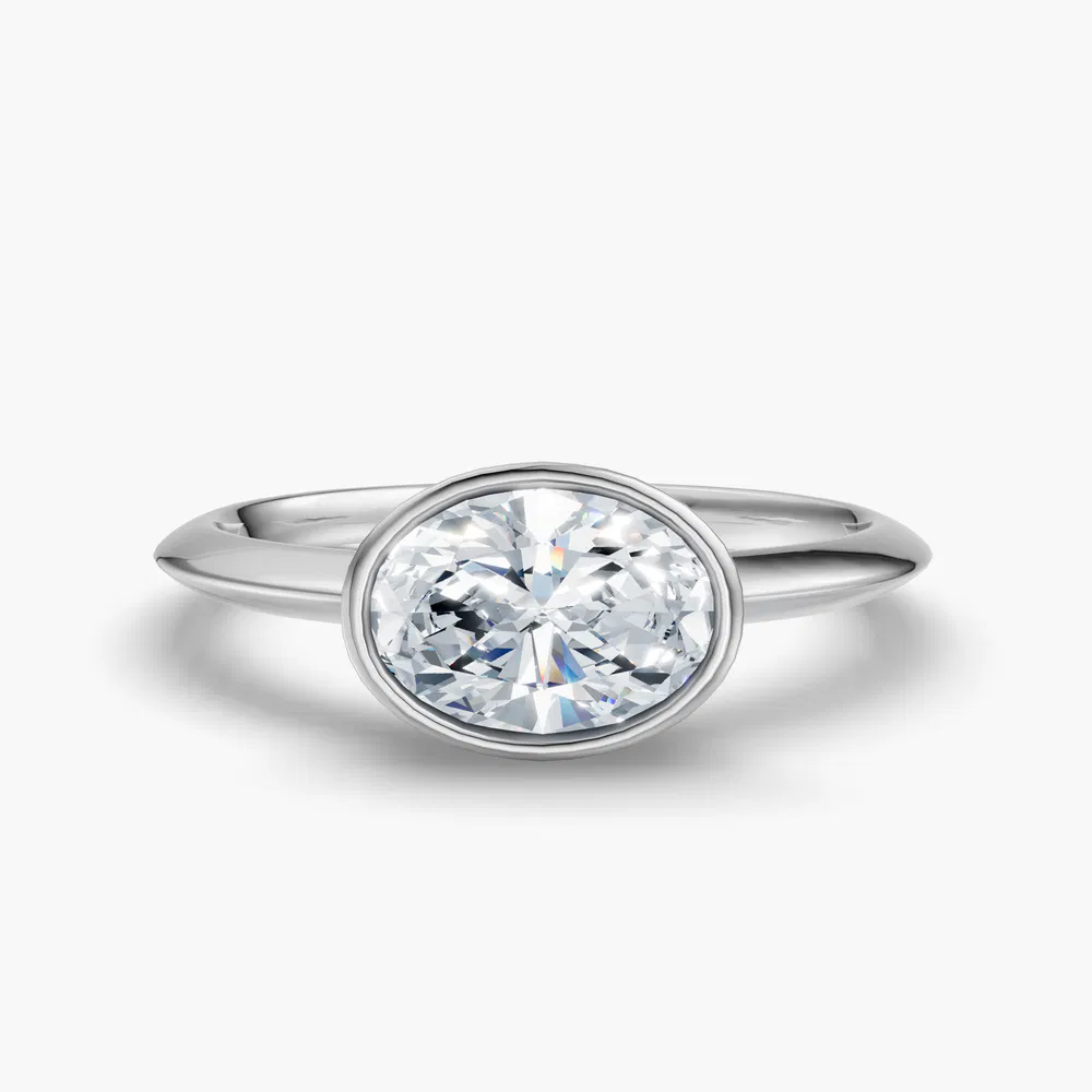 Certified 2 carat Lab Grown Diamond Oval Cut Bezel, East-West, Solitaire Engagement Ring in 14K White Gold-Galen