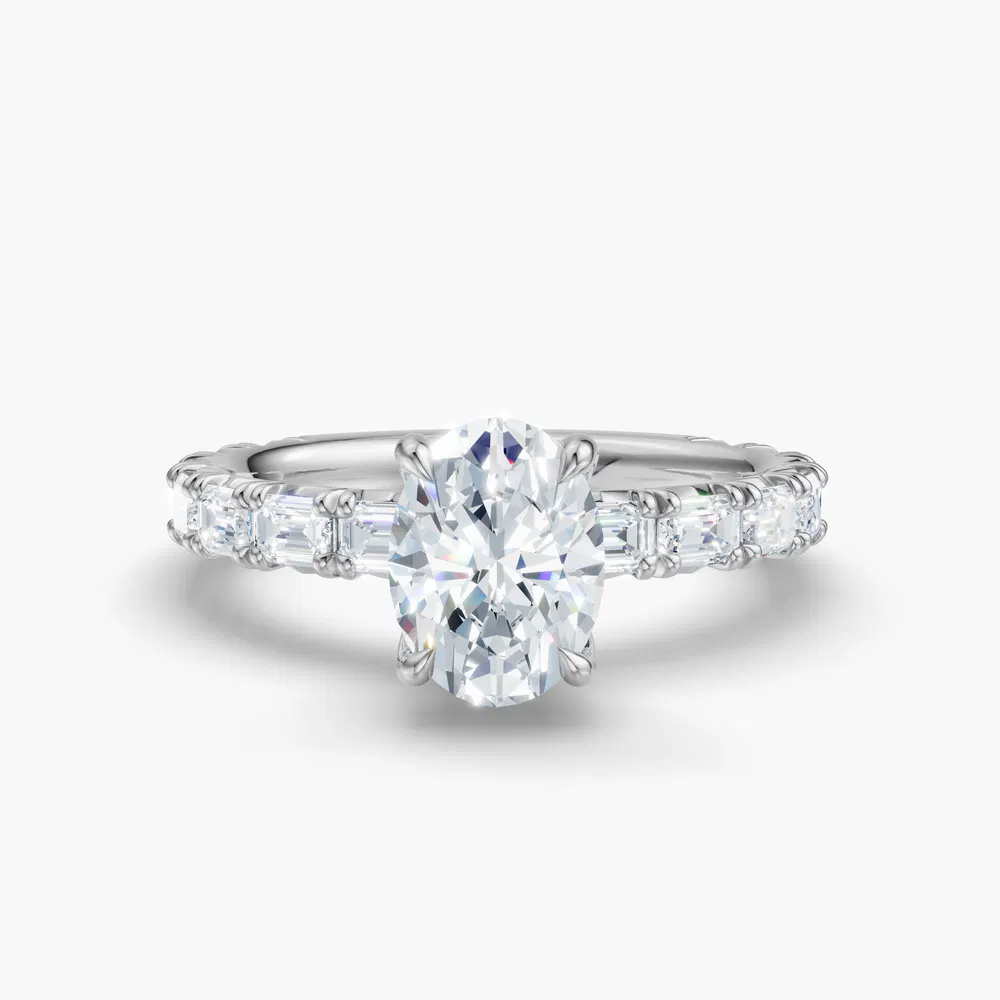 Certified 2 carat Lab Grown Diamond Oval Cut Pavé, Classic, Simple Engagement Ring in 14K White Gold-Jocelyn