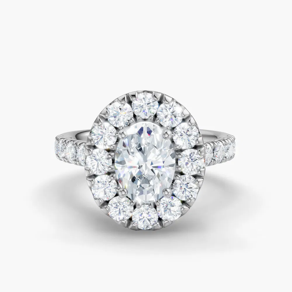 Certified 2 carat Lab Grown Diamond Oval Cut Halo, Pavé, Cathedral Engagement Ring in 14K White Gold-Astrid