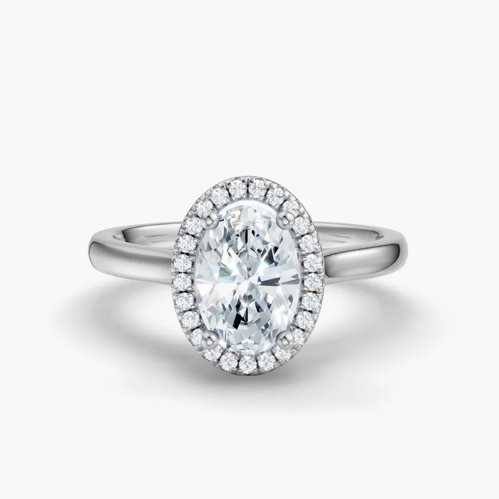 Certified 2 carat Lab Grown Diamond Oval Cut Halo, Cathedral Engagement Ring in 14K White Gold-Pejr