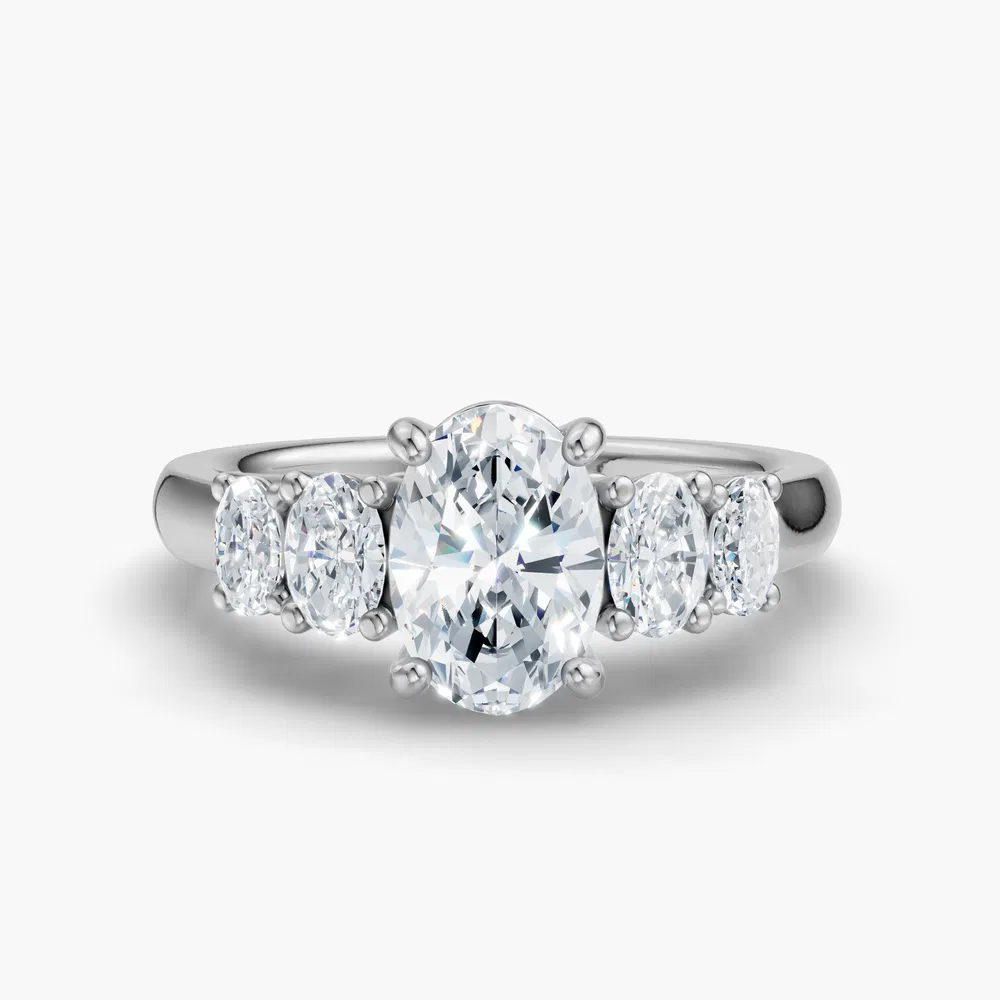 Certified 2 carat Lab Grown Diamond Oval Cut Five Stone, Side Stone Engagement Ring in 14K White Gold-Elyx