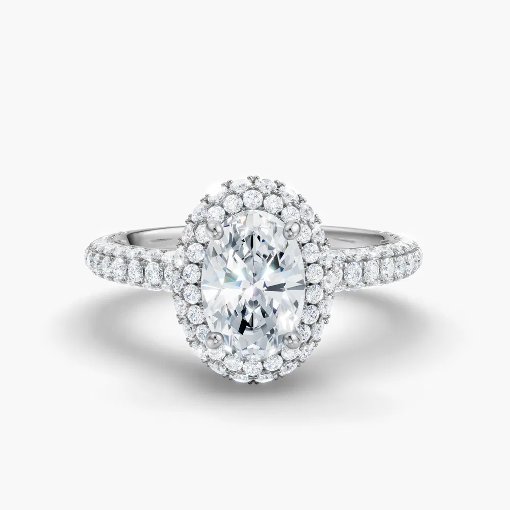 Certified 2 carat Lab Grown Diamond Oval Cut Pavé, Halo, Hidden Halo Engagement Ring in 14K White Gold-Brym