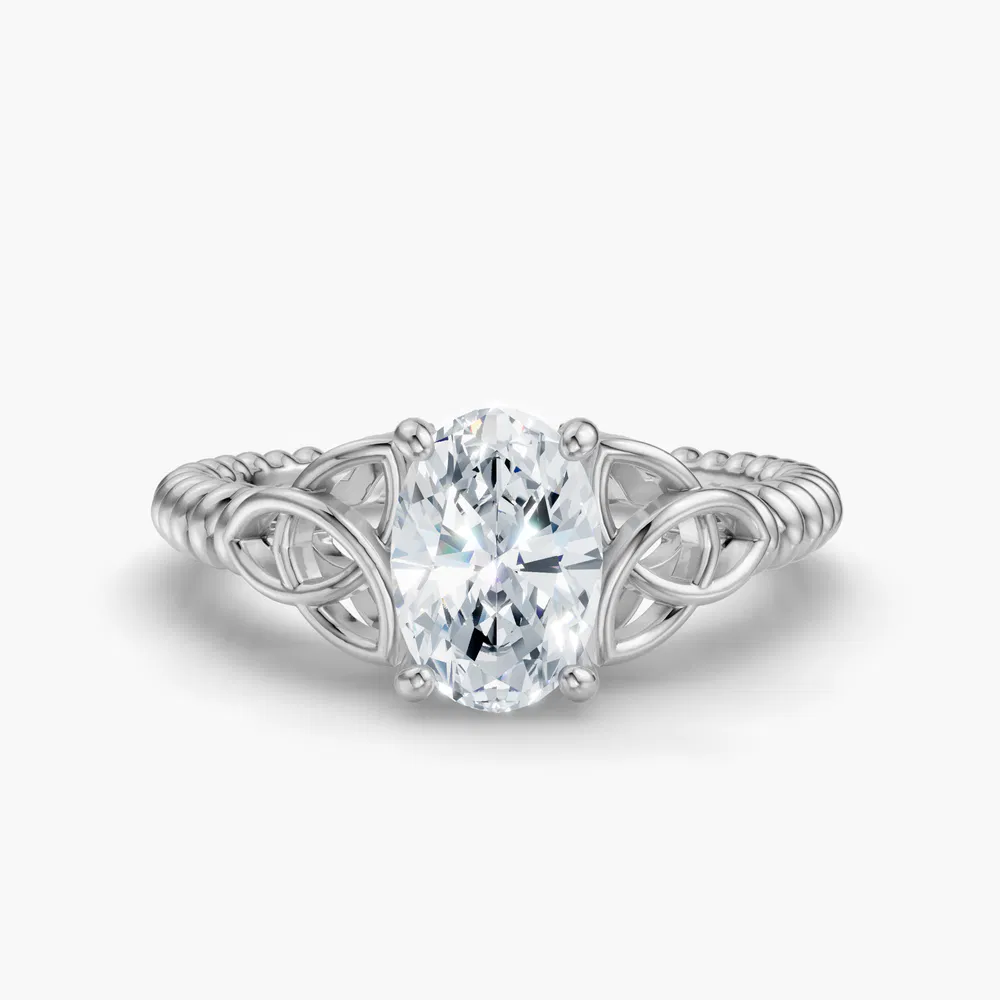 Certified 2 carat Lab Grown Diamond Oval Cut Solitaire, Twist, Celtic Engagement Ring in 14K White Gold-Thalyn