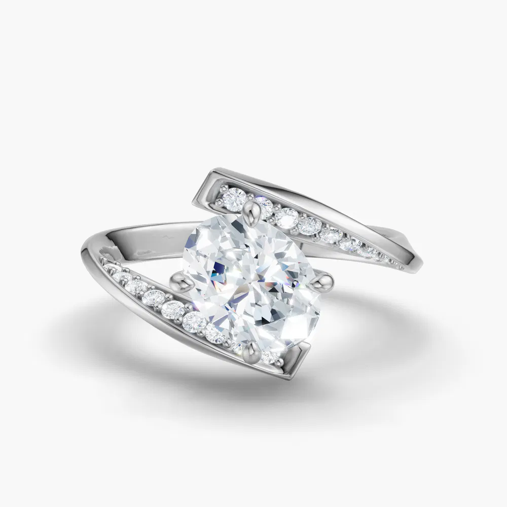 Certified 2 carat Lab Grown Diamond Oval Cut Modern, Unique, Pavé Engagement Ring in 14K White Gold-Lirene