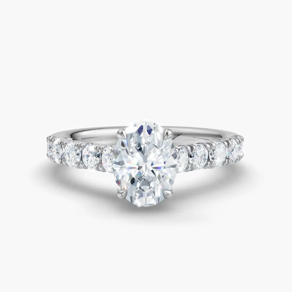 Certified 3 carat Lab Grown Diamond Oval Cut Pavé, Cathedral, Low profile Engagement Ring in 14K White Gold-Israfil