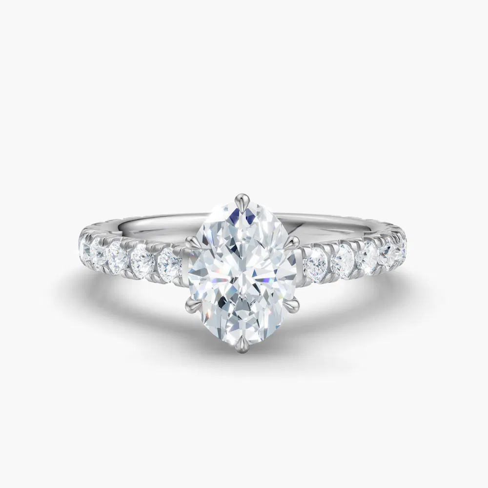 Certified 3 carat Lab Grown Diamond Oval Cut Pavé, Cathedral, Low profile Engagement Ring in 14K White Gold-Isuo