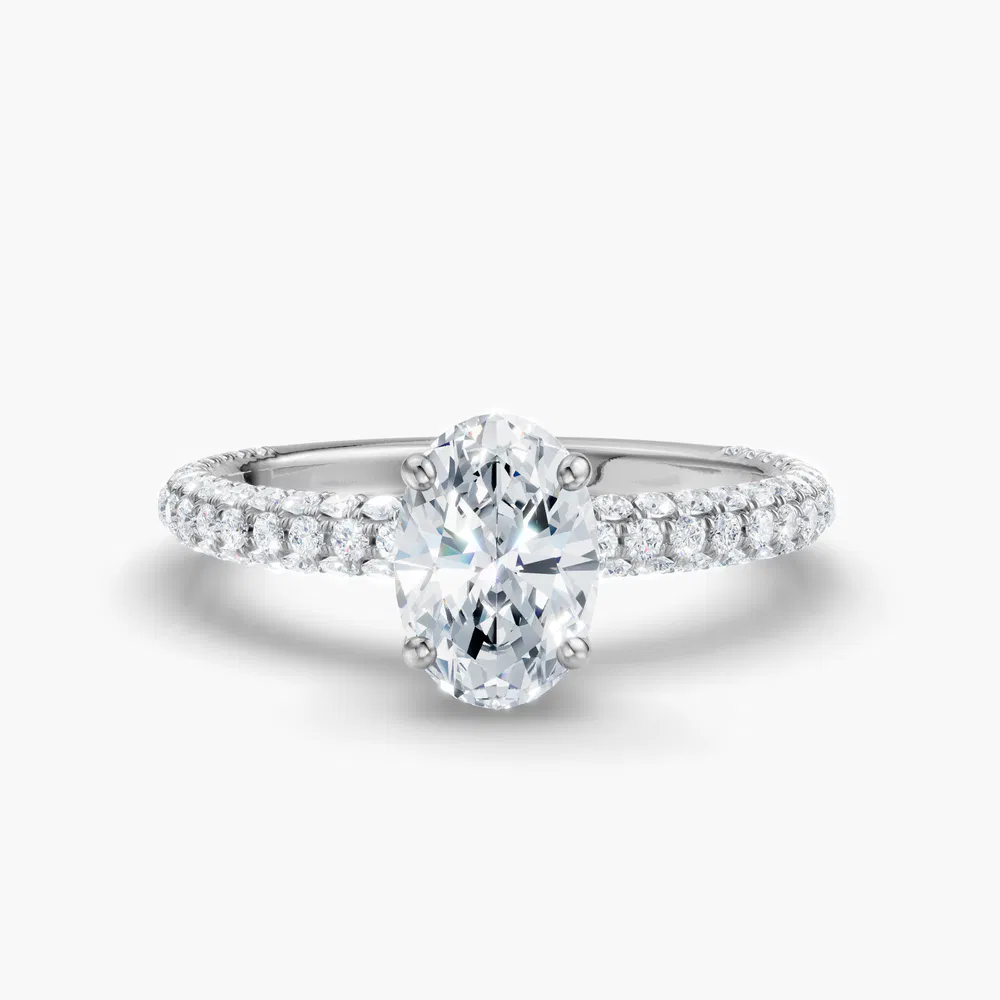 Certified 3 carat Lab Grown Diamond Oval Cut Pavé, Hidden Halo Engagement Ring in 14K White Gold-Palith