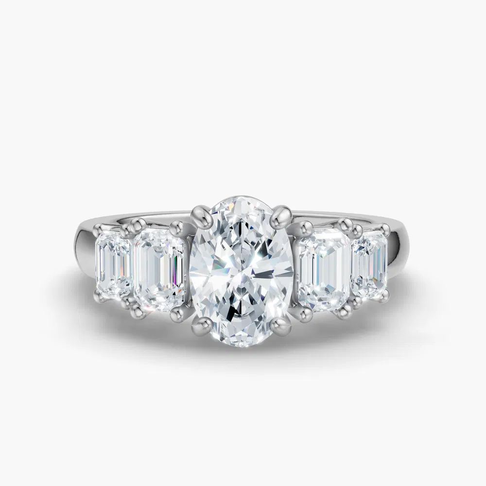 Certified 3 carat Lab Grown Diamond Oval Cut Five Stone, Side Stone Engagement Ring in 14K White Gold-Osvh