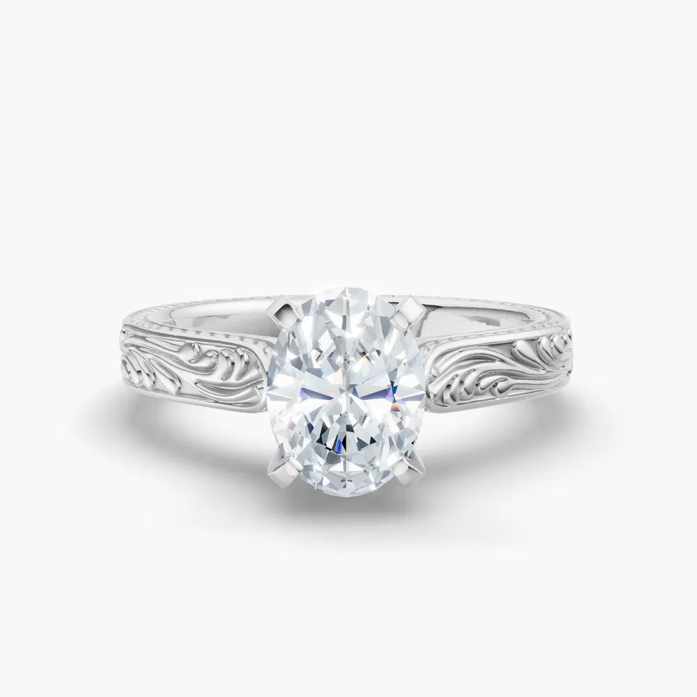 Certified 5 carat Lab Grown Diamond Oval Cut Solitaire, Vintage, Cathedral Engagement Ring in 14K White Gold-Nael