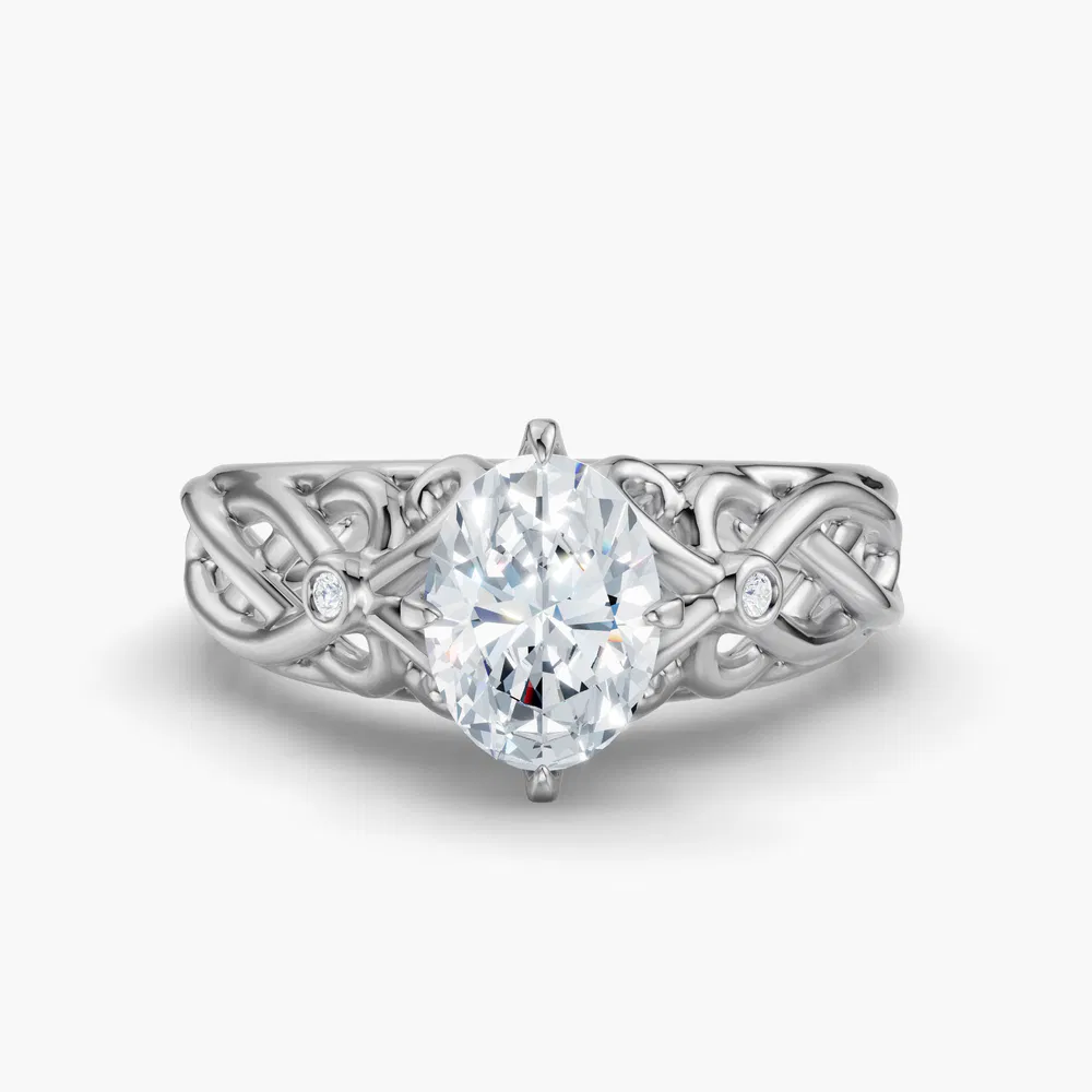 Certified 5 carat Lab Grown Diamond Oval Cut Split Shank, Vintage, Twist Engagement Ring in 14K White Gold-Seren