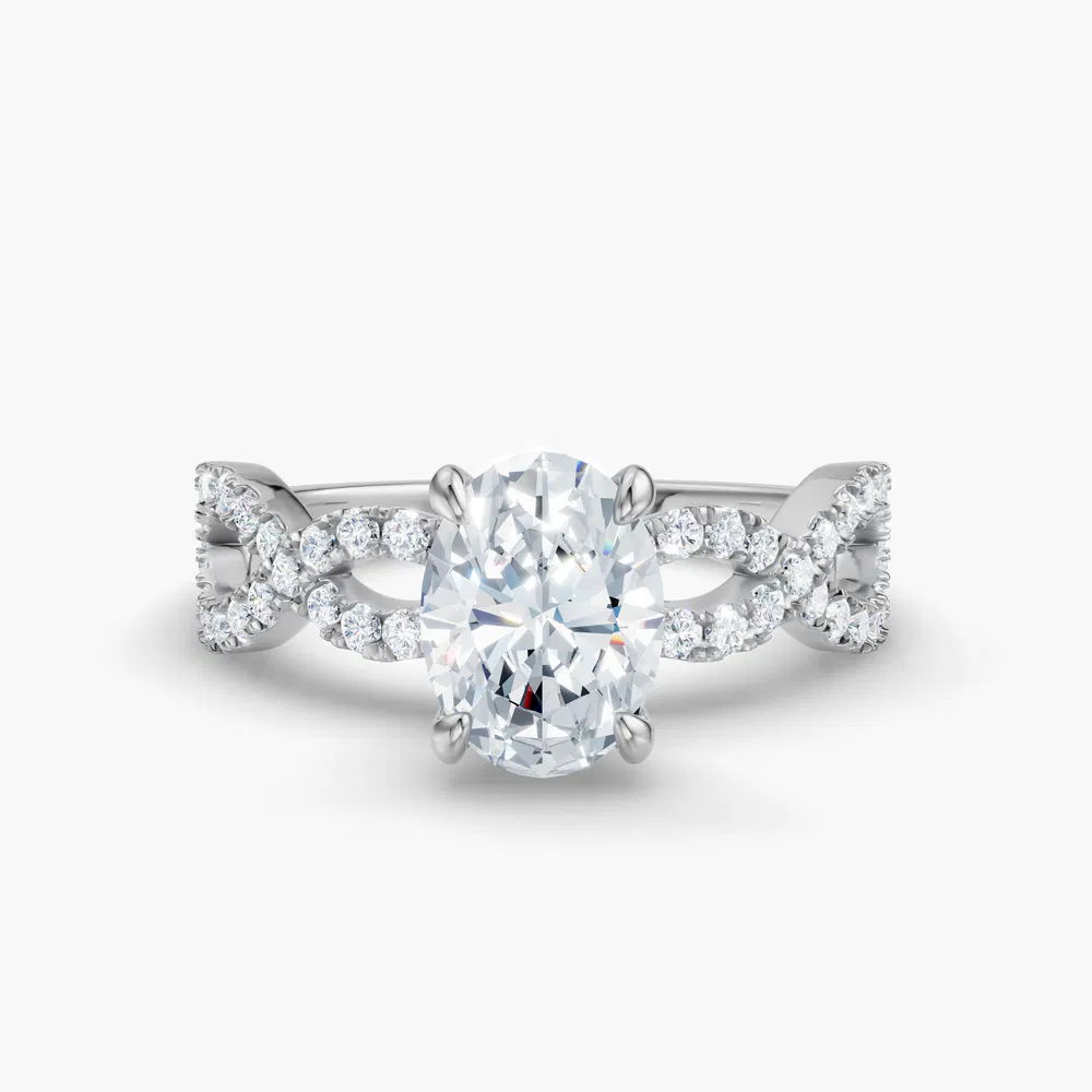 Certified 5 carat Lab Grown Diamond Oval Cut Infinity, Twist, Pavé Engagement Ring in 14K White Gold-Aurelia