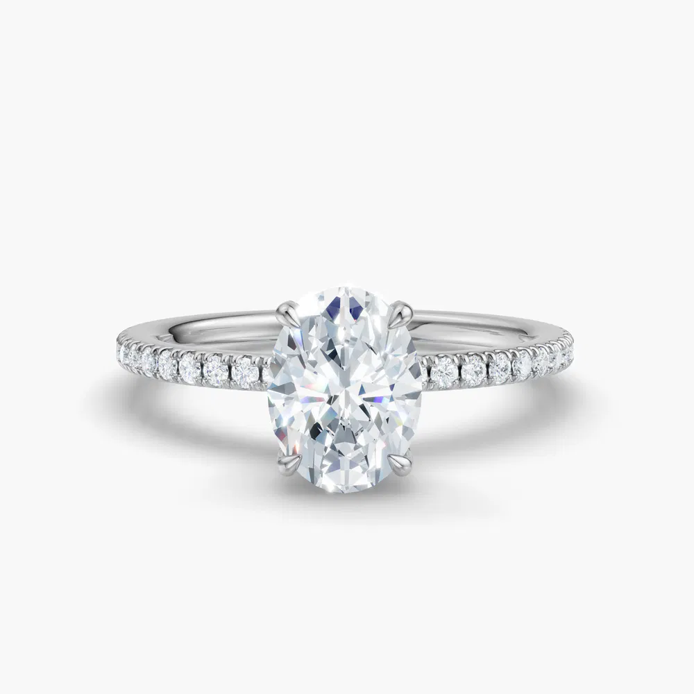 Orhi 1 carat Lab Grown Diamond Oval Cut Pavé, Hidden Halo Engagement Ring in 14K White Gold