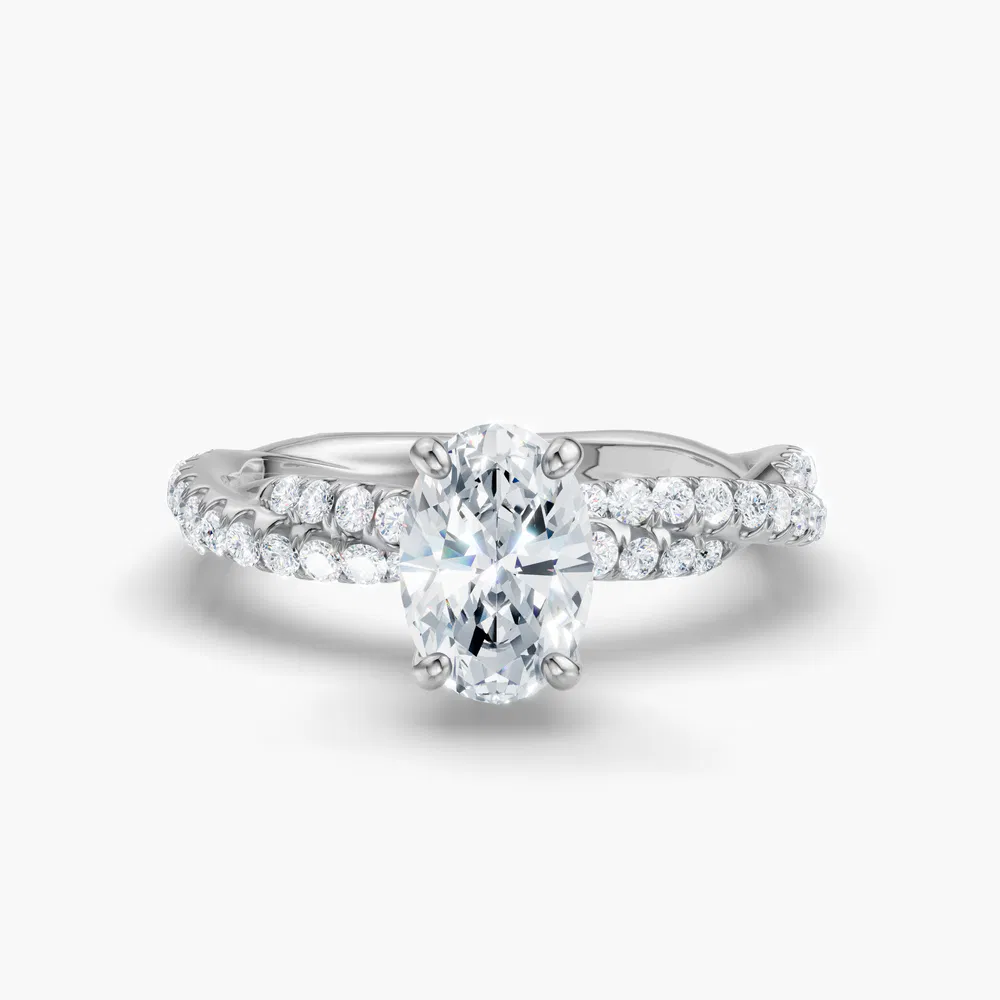 Alva 1 carat Lab Grown Diamond Oval Cut Pavé, Twist Engagement Ring in 14K White Gold