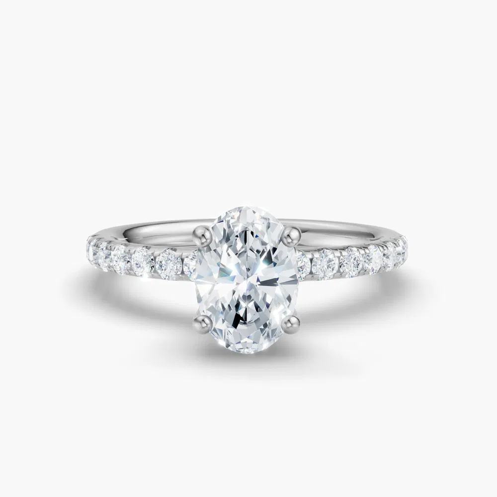 Decna 1 carat Lab Grown Diamond Oval Cut Pavé, Hidden Halo Engagement Ring in 14K White Gold
