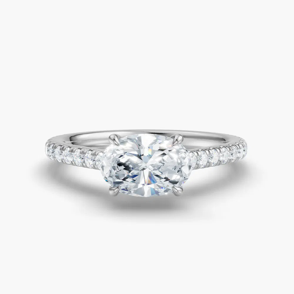 Uma 1 carat Lab Grown Diamond Oval Cut Pavé, Cathedral, East-West Engagement Ring in 14K White Gold