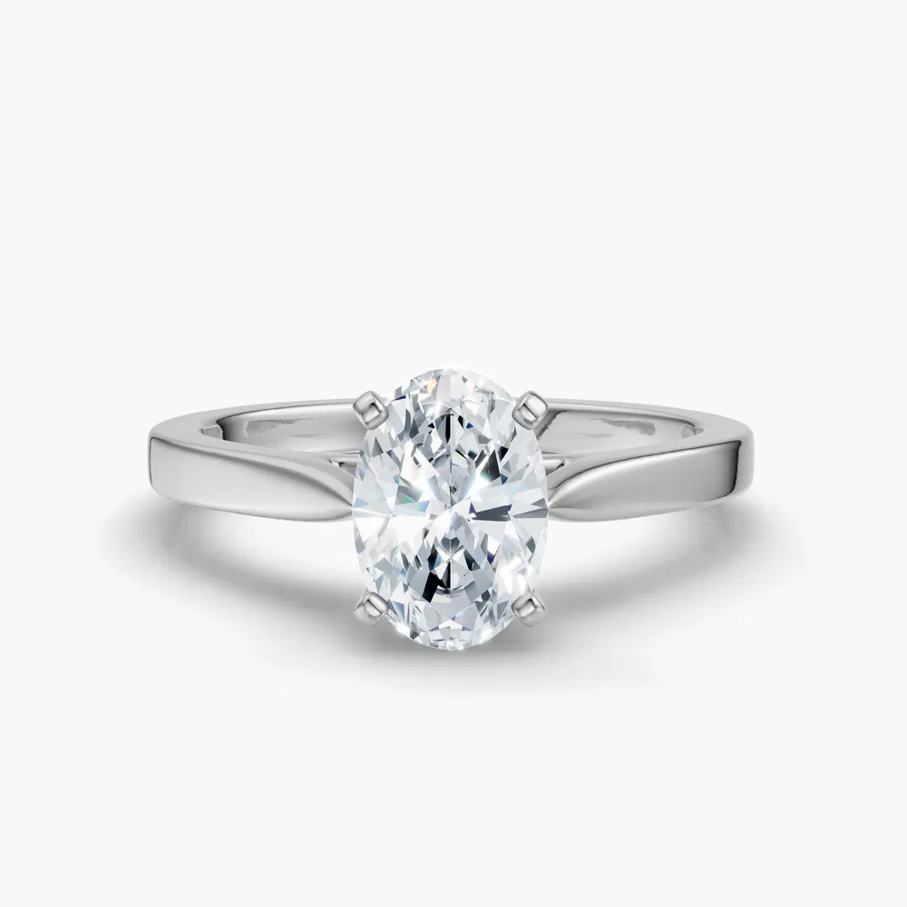 Saga 1 carat Lab Grown Diamond Oval Cut Solitaire, Cathedral Engagement Ring in 14K White Gold