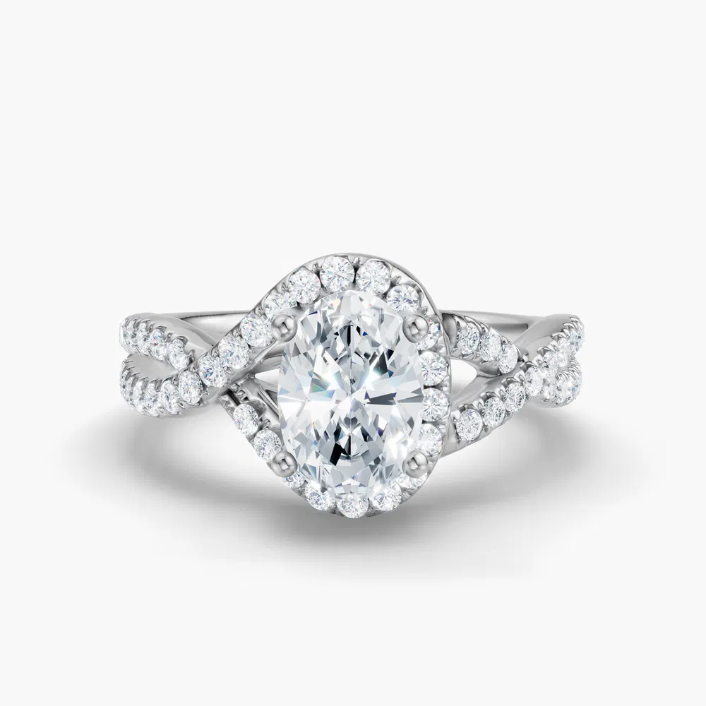 Stellune 1 carat Lab Grown Diamond Oval Cut Unique, Halo, Pavé Engagement Ring in 14K White Gold
