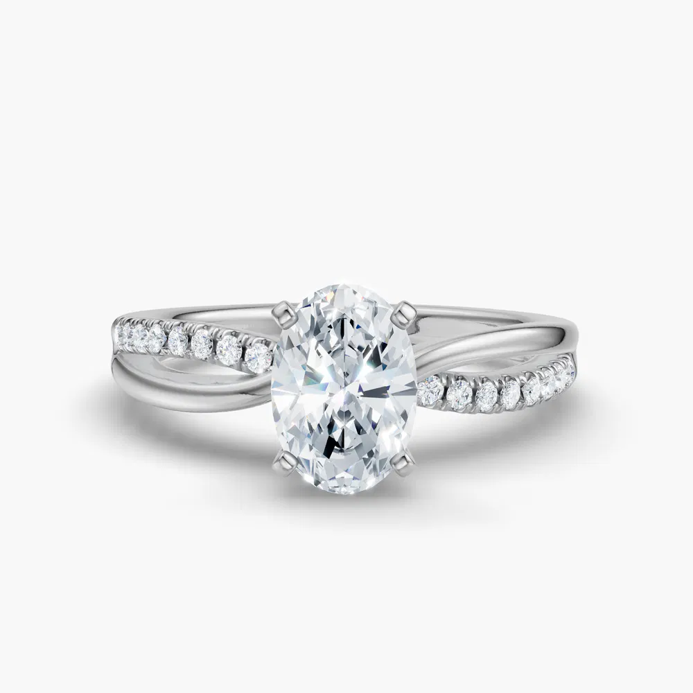 Polaris 1 carat Lab Grown Diamond Oval Cut Pavé, Split Shank Engagement Ring in 14K White Gold