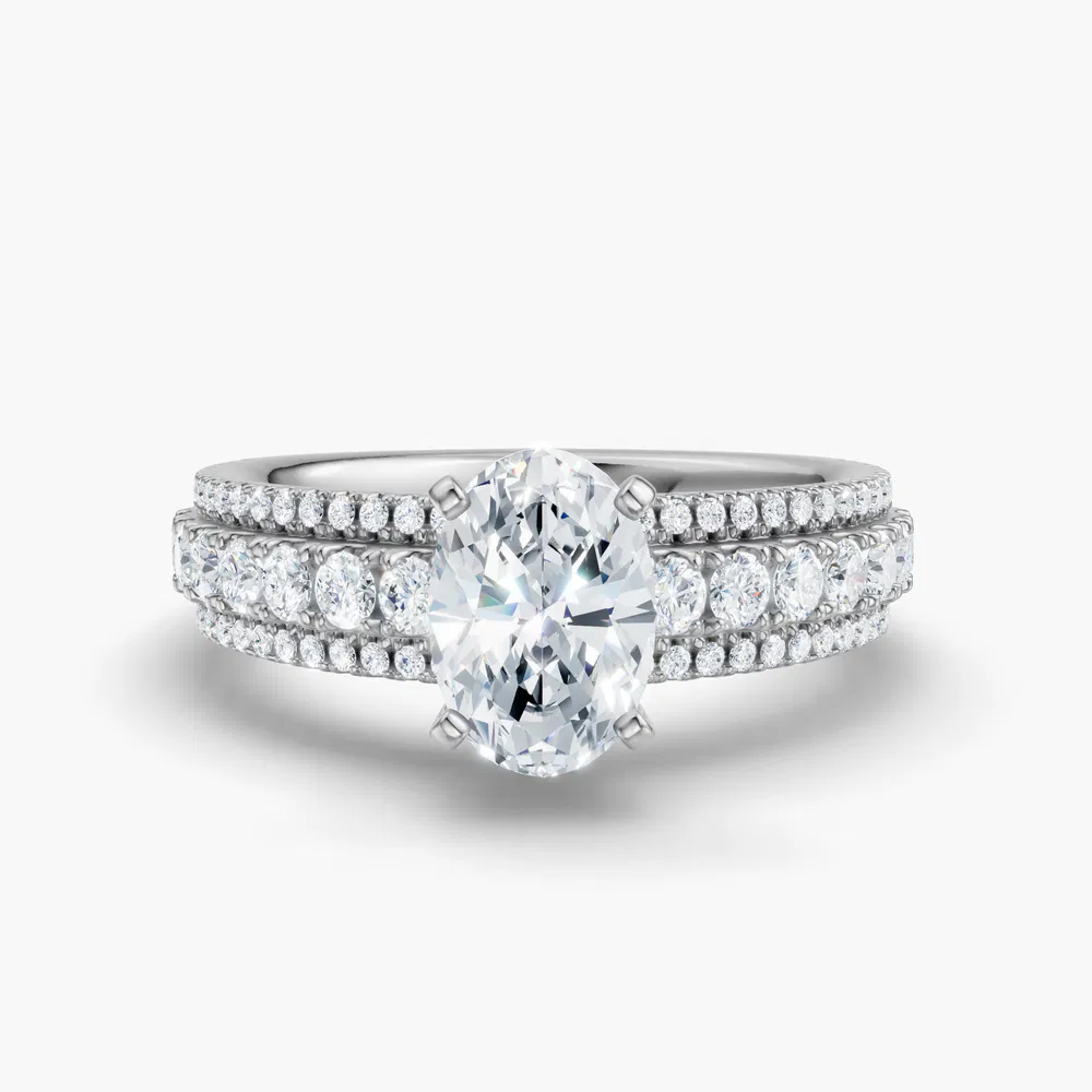 Riven 1 carat Lab Grown Diamond Oval Cut Pavé Engagement Ring in 14K White Gold