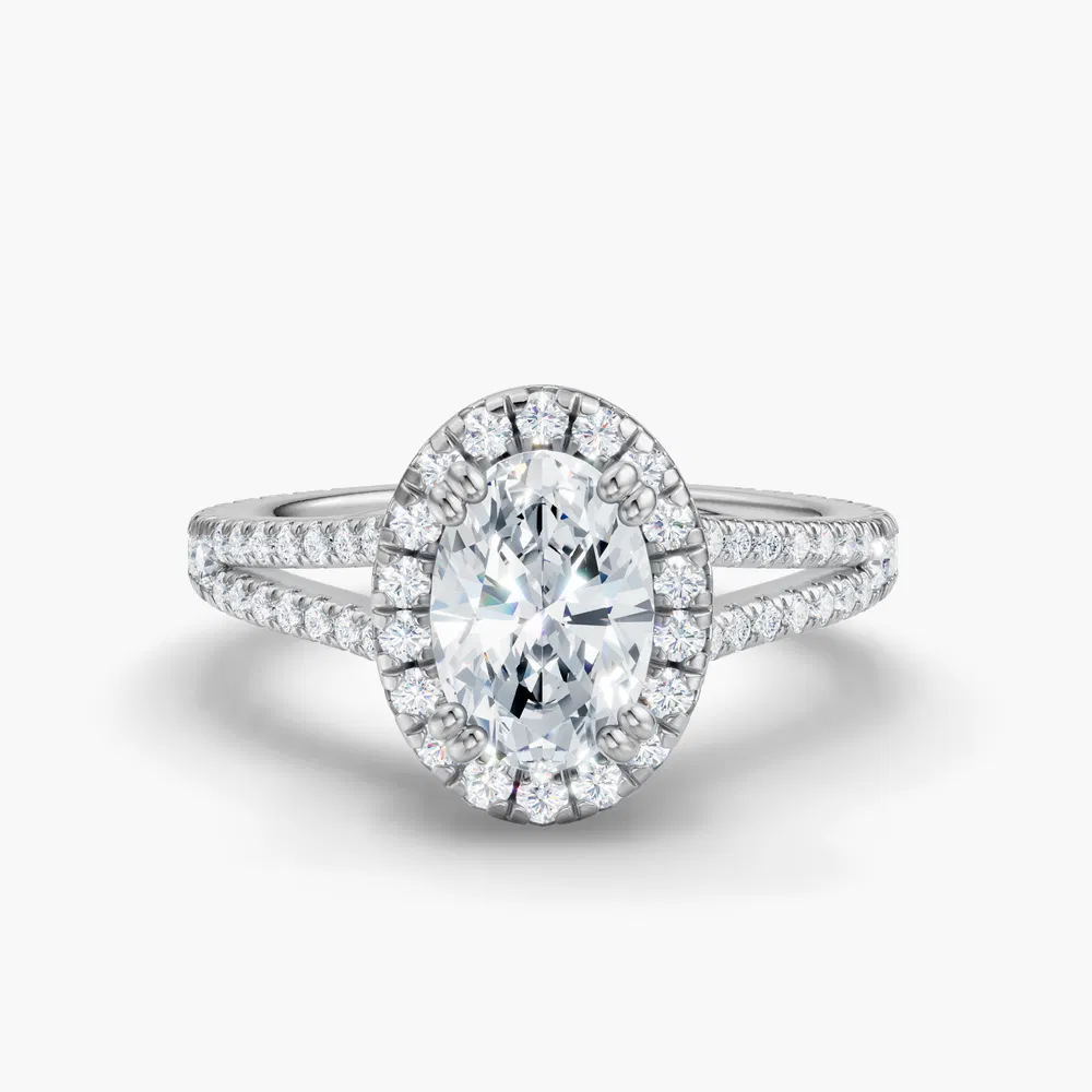 Gexis 1 carat Lab Grown Diamond Oval Cut Halo, Pavé, Cathedral Engagement Ring in 14K White Gold