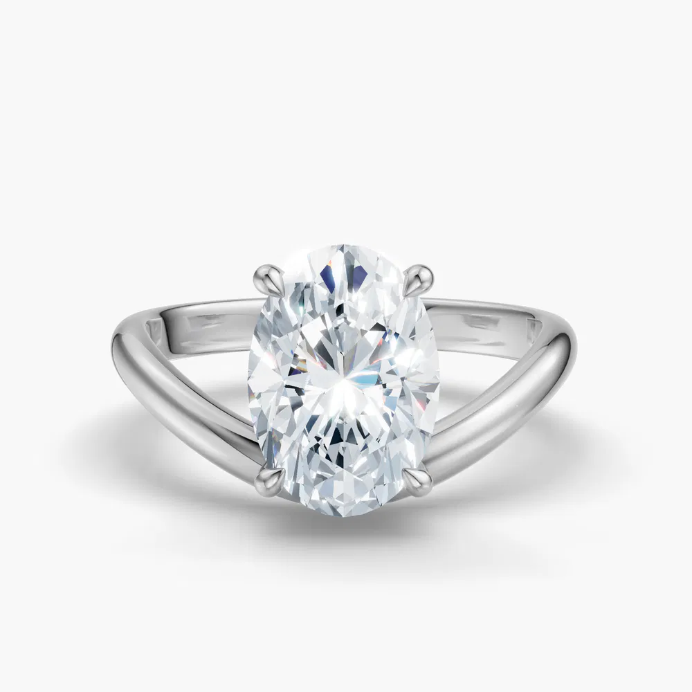 Thal 1 carat Lab Grown Diamond Oval Cut Solitaire, Floating Engagement Ring in 14K White Gold