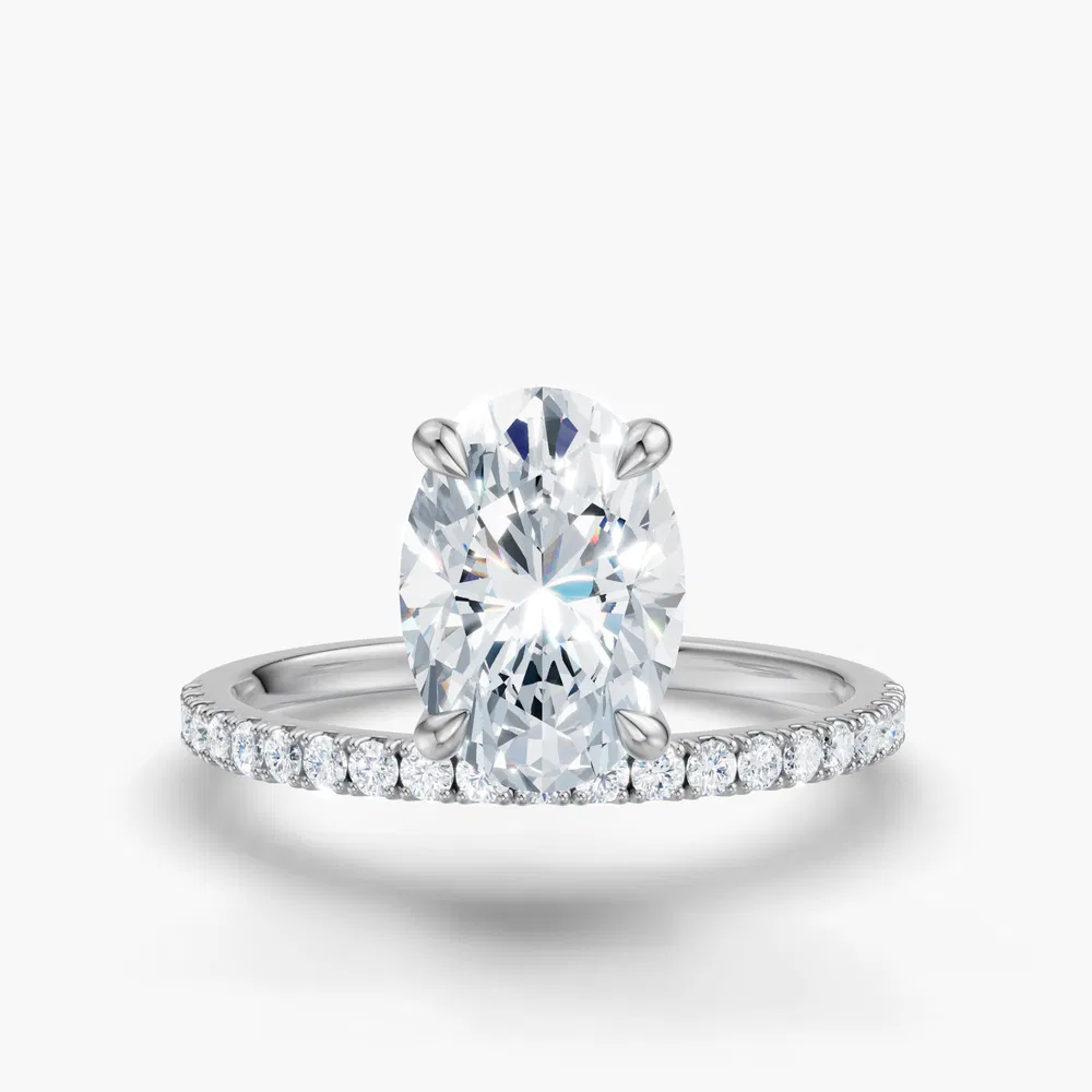 Vera 1 carat Lab Grown Diamond Oval Cut Solitaire, Side Stone, Floating Engagement Ring in 14K White Gold
