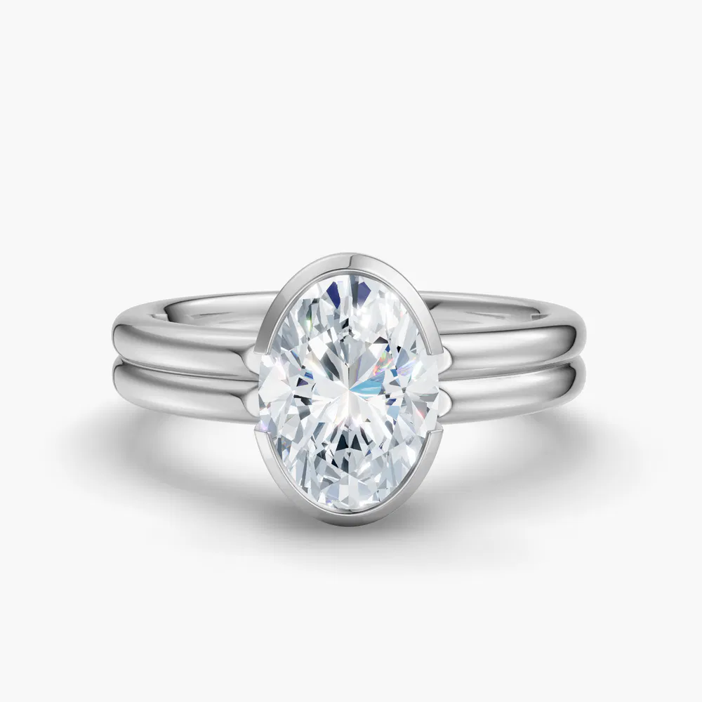 Sena 1 carat Lab Grown Diamond Oval Cut Solitaire, Bezel, Modern Engagement Ring in 14K White Gold