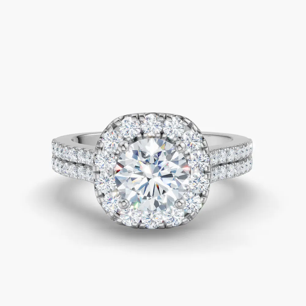 Maelis 1 carat Lab Grown Diamond Round Cut Pavé, Halo, Cathedral Engagement Ring in 14K White Gold