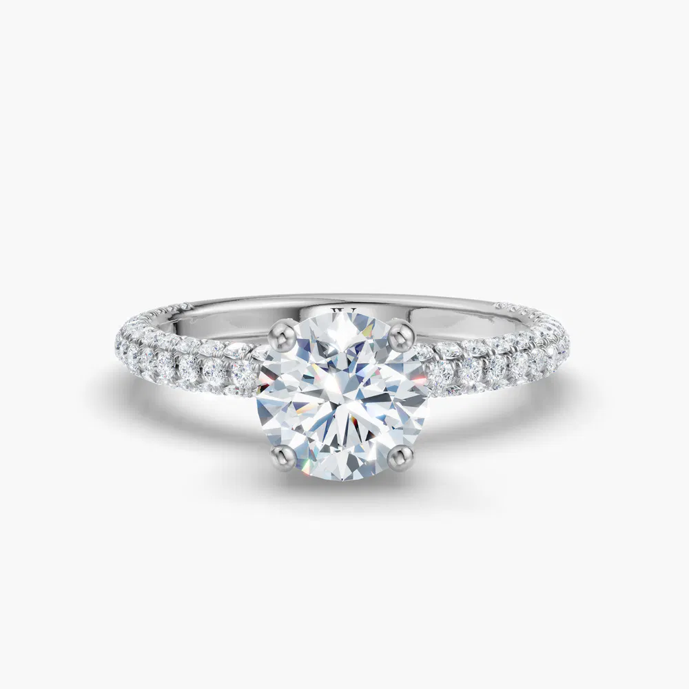 Palith 1 carat Lab Grown Diamond Round Cut Pavé, Hidden Halo Engagement Ring in 14K White Gold
