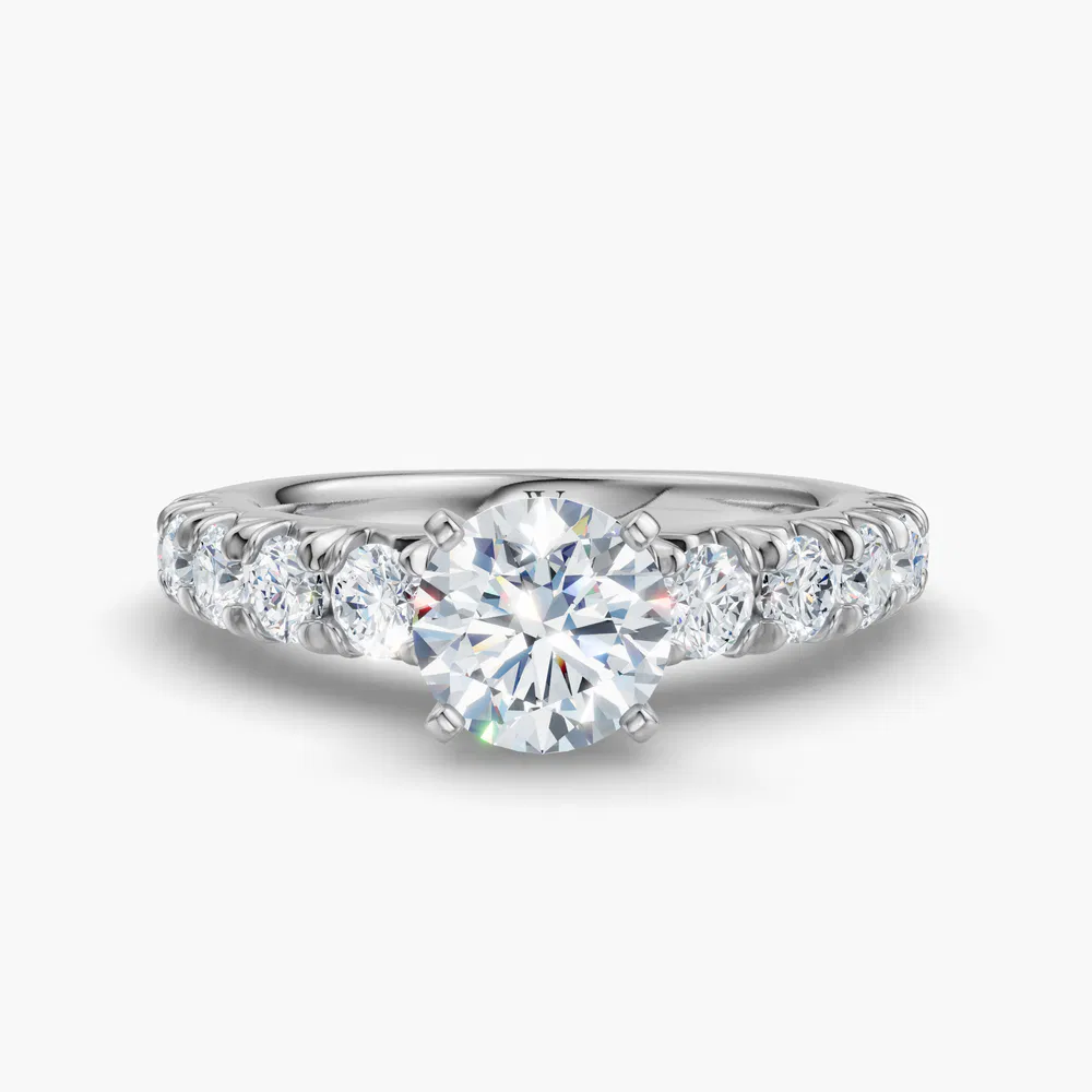 Zionb 1 carat Lab Grown Diamond Round Cut Pavé, Classic, Simple Engagement Ring in 14K White Gold