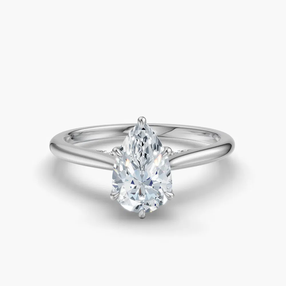 Certified 2 carat Lab Grown Diamond Pear Cut Hidden Halo, Cathedral, Solitaire Engagement Ring in 14K White Gold-Wrenq