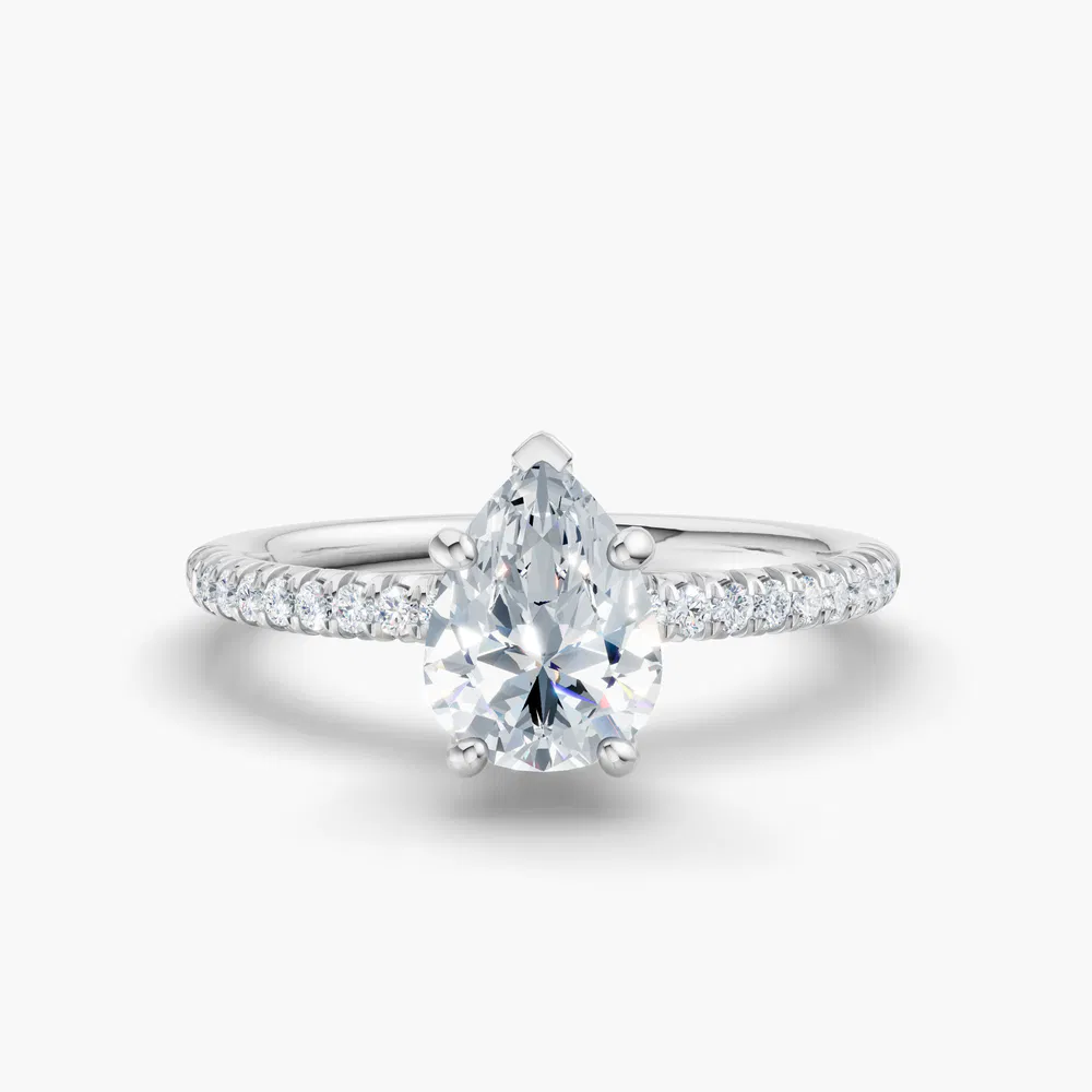 Certified 2 carat Lab Grown Diamond Pear Cut Pavé, Classic, Simple Engagement Ring in 14K White Gold-Glaciry