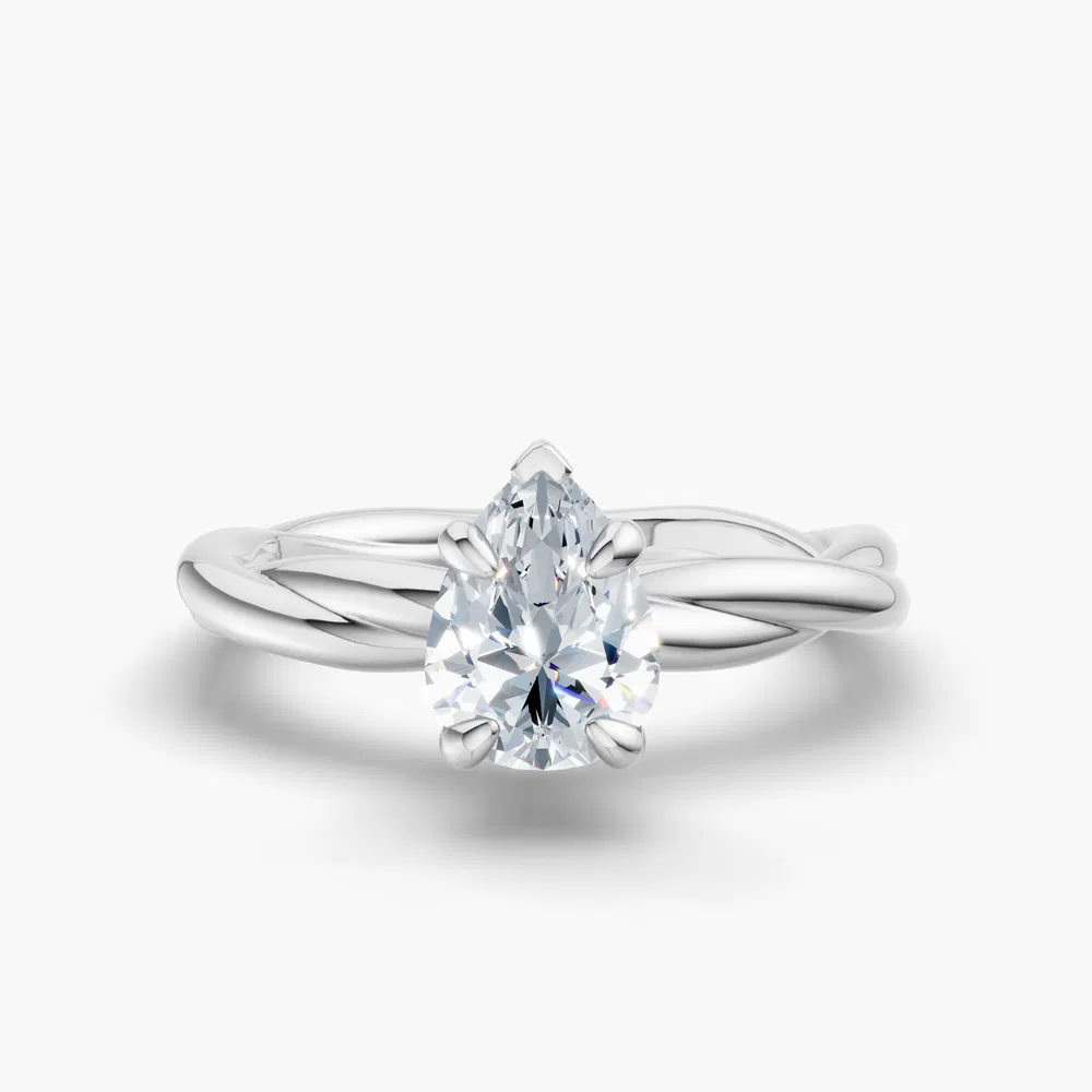 Certified 2 carat Lab Grown Diamond Pear Cut Solitaire, Twist Engagement Ring in 14K White Gold-Fyora