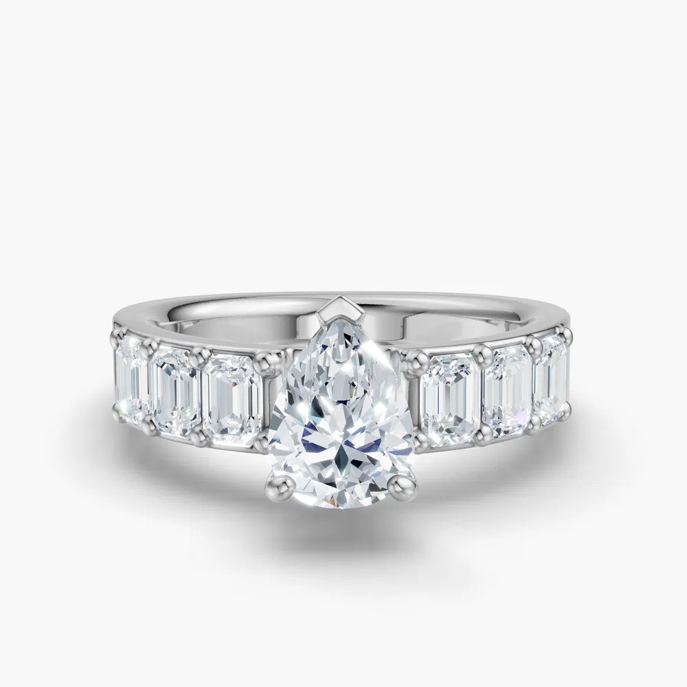 Certified 2 carat Lab Grown Diamond Pear Cut Side Stone Engagement Ring in 14K White Gold-Novalis