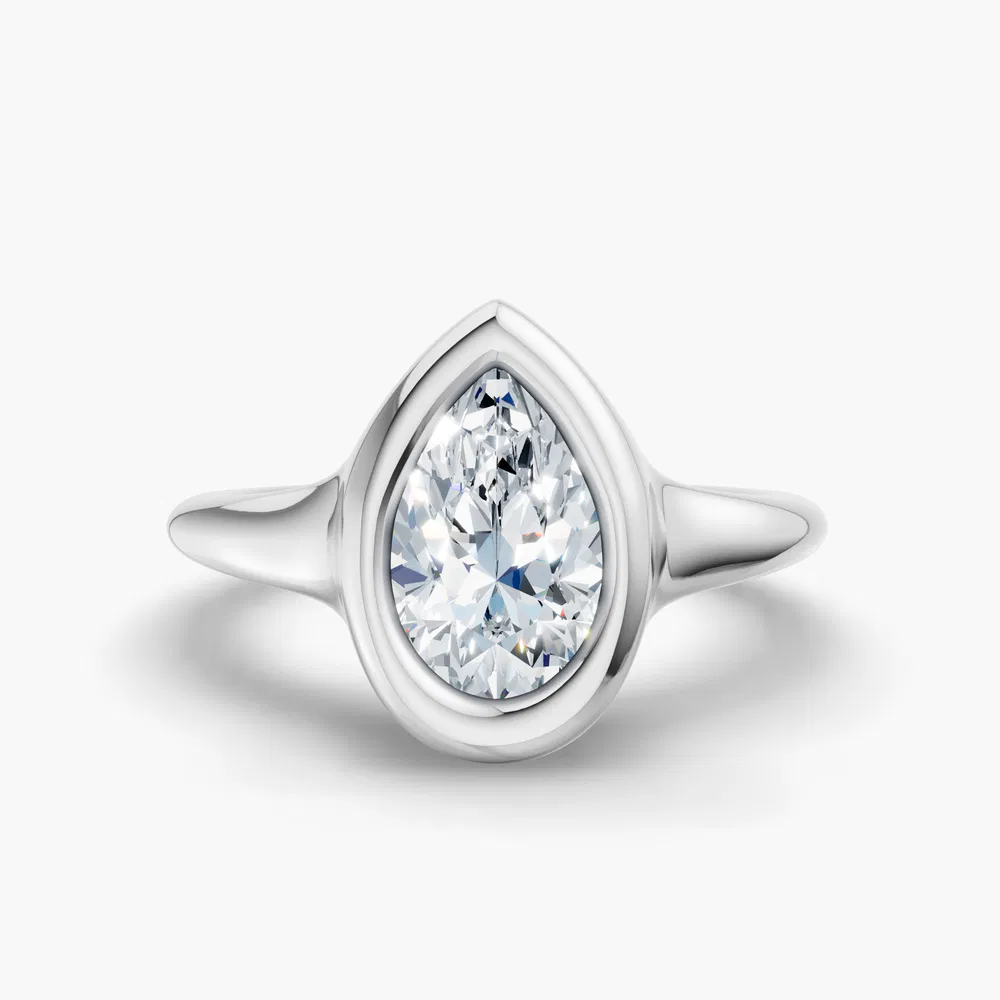 Certified 2 carat Lab Grown Diamond Pear Cut Solitaire, Bezel Engagement Ring in 14K White Gold-Zayn