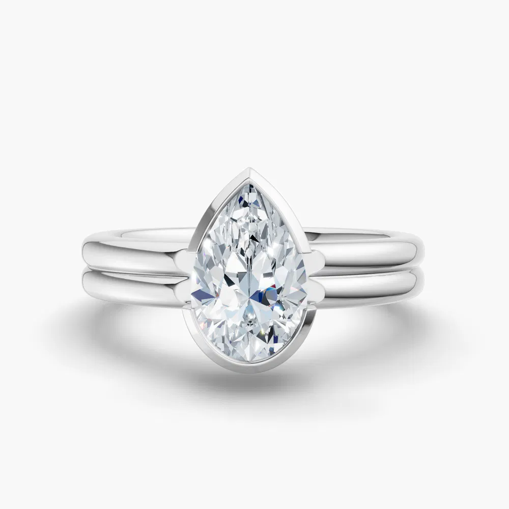 Certified 2 carat Lab Grown Diamond Pear Cut Solitaire, Bezel, Modern Engagement Ring in 14K White Gold-Sena