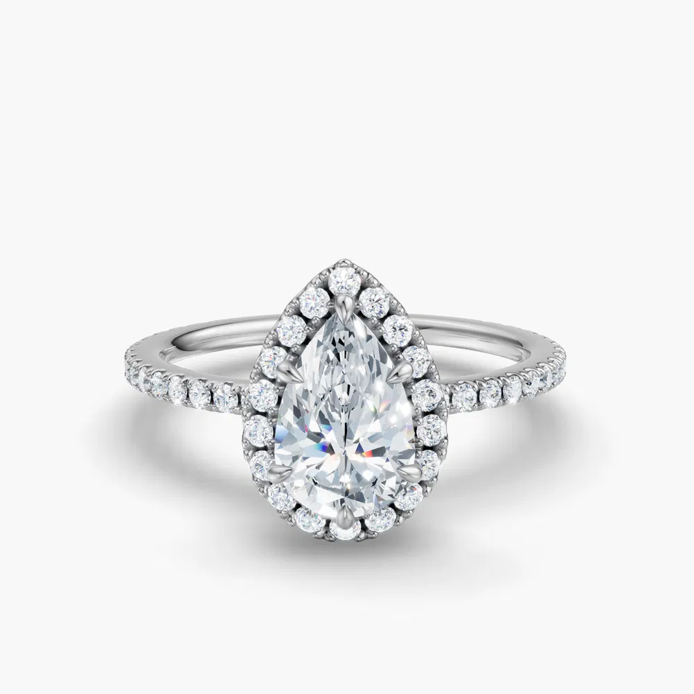 Jynl 1 carat Lab Grown Diamond Pear Cut Halo, Pavé, Hidden Halo Engagement Ring in 14K White Gold