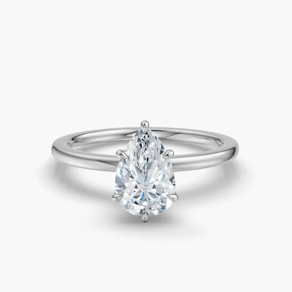Helia 1 carat Lab Grown Diamond Pear Cut Hidden Halo Engagement Ring in 14K White Gold
