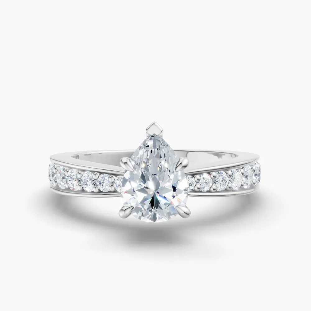 Kaelis 1 carat Lab Grown Diamond Pear Cut Pavé, Channel Set, Classic Engagement Ring in 14K White Gold