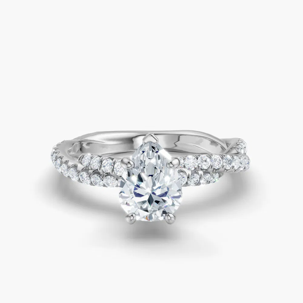 Alva 1 carat Lab Grown Diamond Pear Cut Pavé, Twist Engagement Ring in 14K White Gold