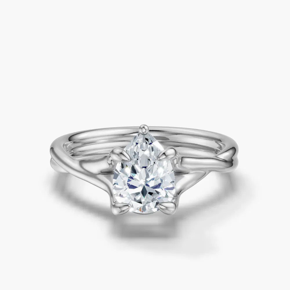 Iridell 1 carat Lab Grown Diamond Pear Cut Solitaire, Twist, Split Shank Engagement Ring in 14K White Gold