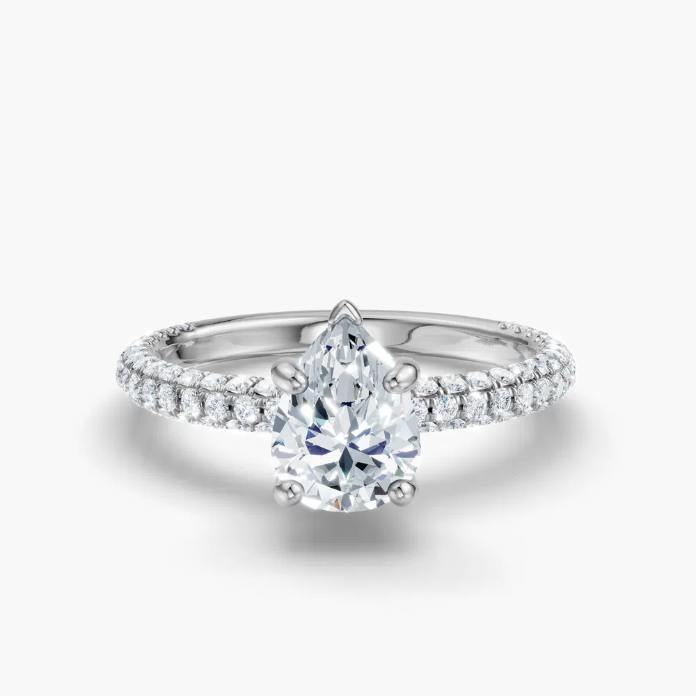Palith 1 carat Lab Grown Diamond Pear Cut Pavé, Hidden Halo Engagement Ring in 14K White Gold