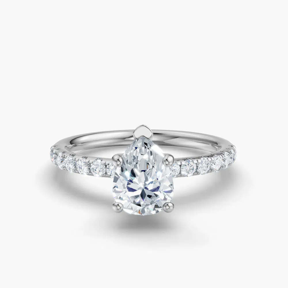Decna 1 carat Lab Grown Diamond Pear Cut Pavé, Hidden Halo Engagement Ring in 14K White Gold