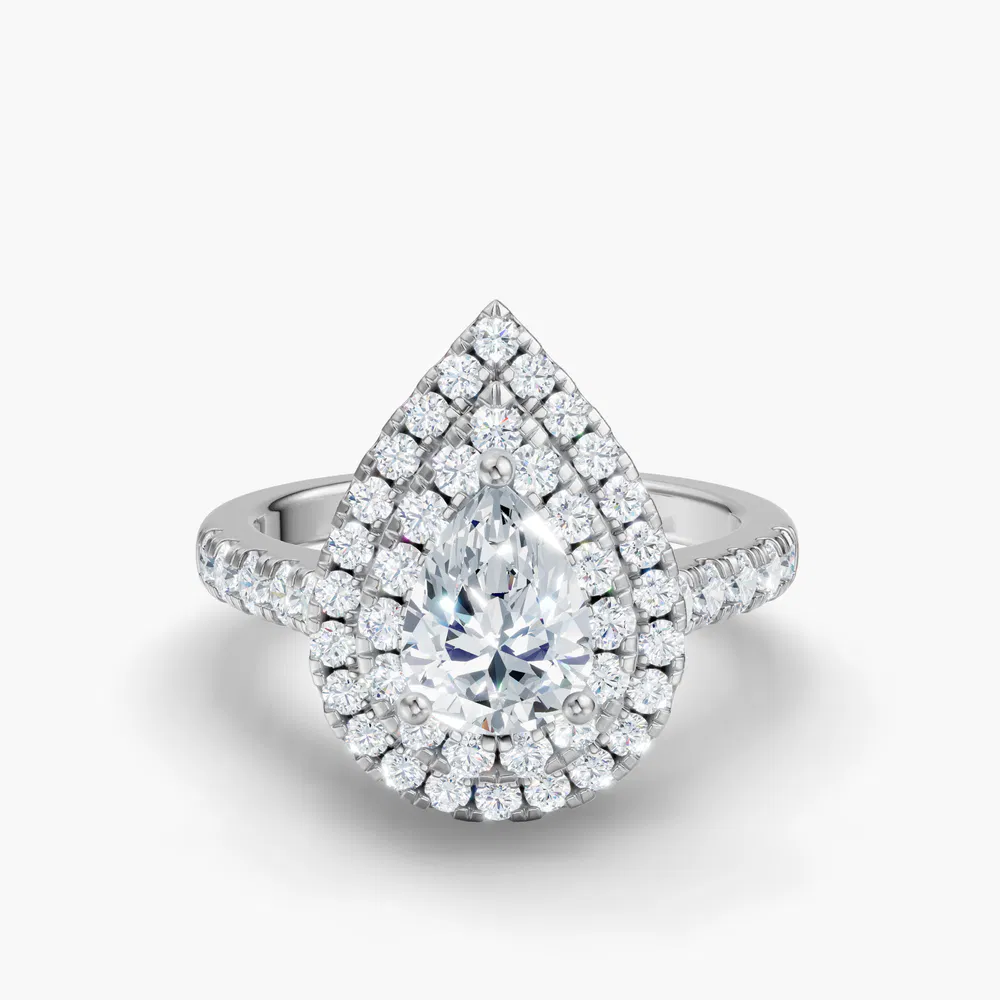 Brexa 1 carat Lab Grown Diamond Pear Cut Halo, Pavé, Double halo Engagement Ring in 14K White Gold