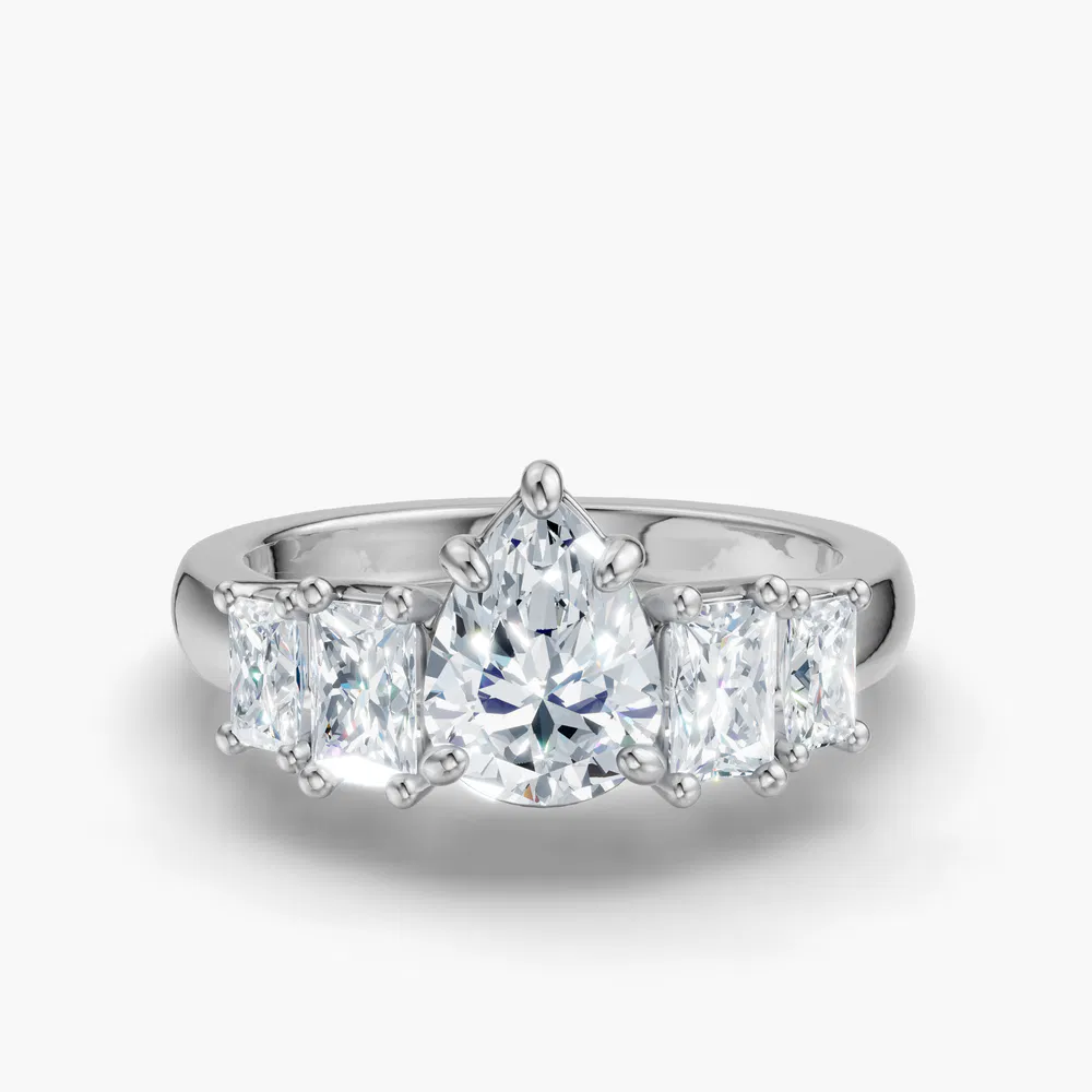 Velaris 1 carat Lab Grown Diamond Pear Cut Side Stone, Five Stone Engagement Ring in 14K White Gold