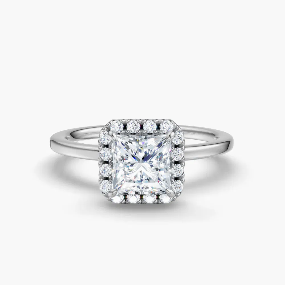 Elite Noctil 1 carat Lab Grown Diamond Princess Cut Halo, Hidden Halo Engagement Ring in 14K White Gold